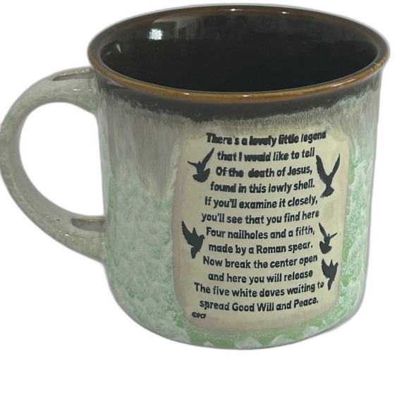 Legend of the Sand Dollar Ceramic Mug Colors Brown Green Cream Size 4” x 4” - Picture 5 of 12